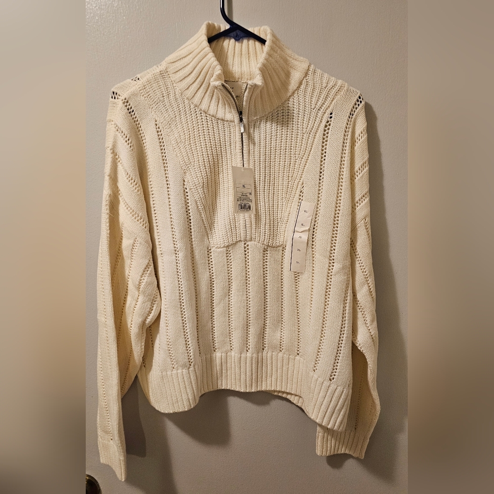 A New Day Women's Mock Turtleneck 1/4 Zip Sweater Cream Size XL NWT